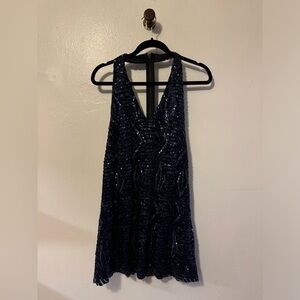 Sugarlips, Blue Sequin Low Back Halter Mini Dress, Medium